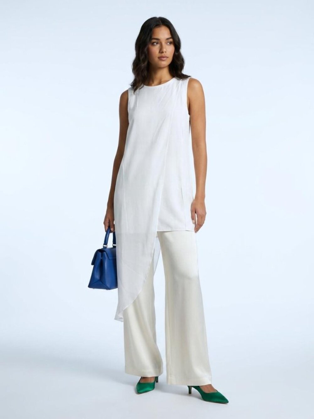Urban Outfitters Silence +  Noise White Asymmetrical Sheer Drape Tunic Dress